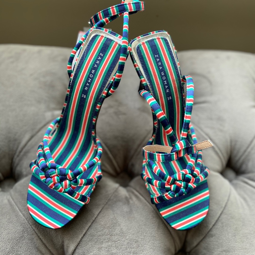 Zara Red Blue & Green Stripe Heels